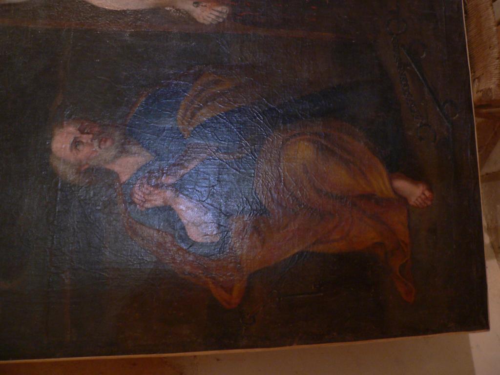 ancien retable du maître-autel, tabernacle à ailes et tableau : Crucifixion