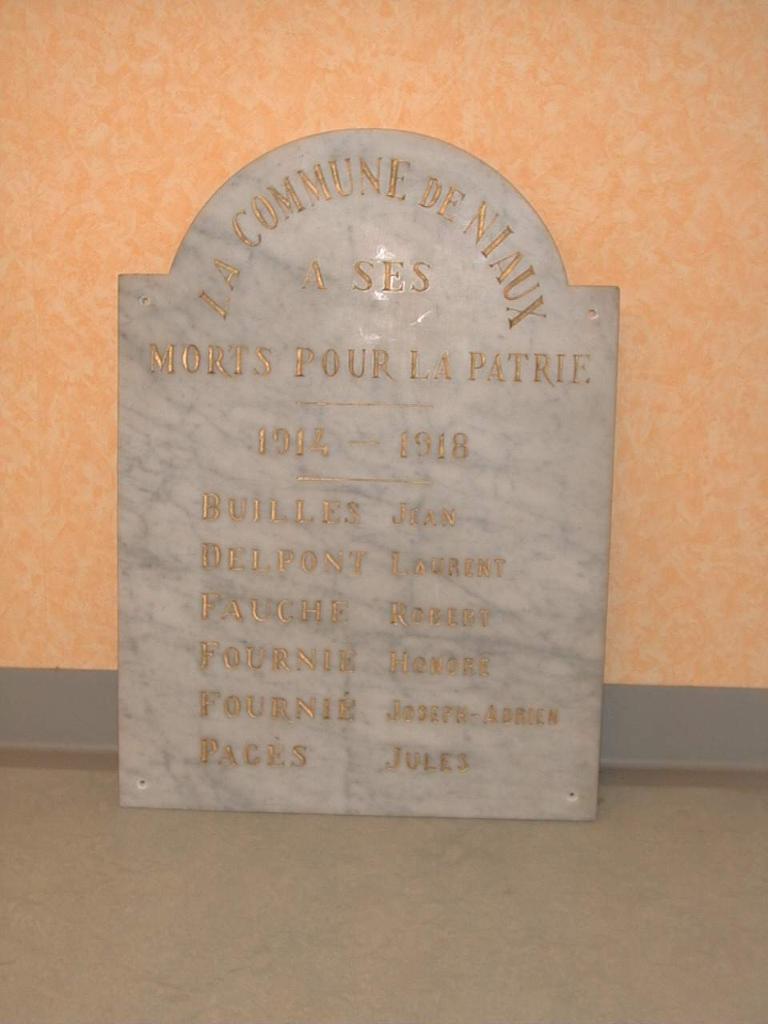 plaque commémorative de la guerre de 1914-1918