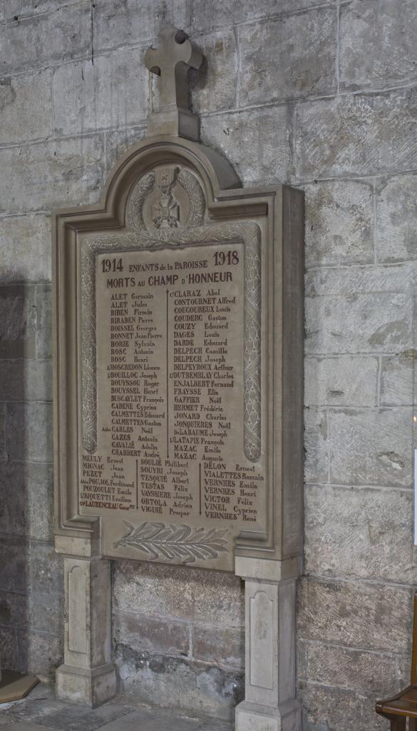 tableau commémoratif à la mémoire des enfants de la paroisse Notre-Dame morts durant la guerre de 14-18