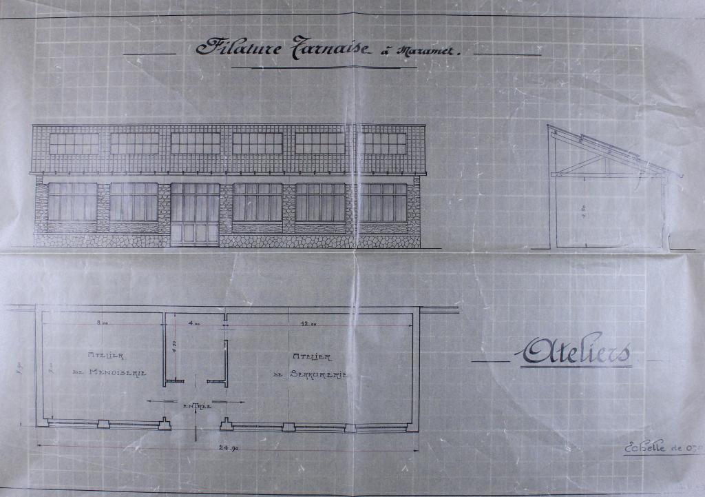 ancienne filature de laine peignée Société la Tarnaise puis Société mazamétaine de textile puis Société industrielle de maroquinerie (SIM)