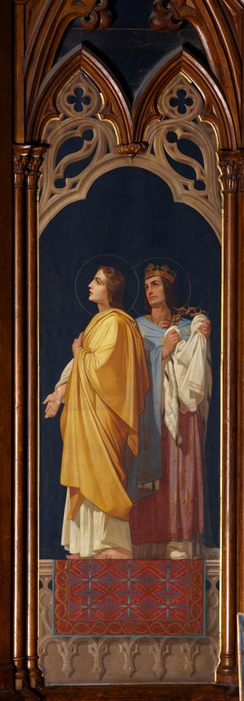 peinture monumentale : sainte Hélène, la Vierge Marie, saint Jean L'Evangéliste et saint Louis roi