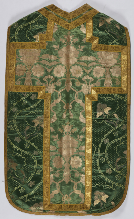 Chasuble verte avec étole, manipule et bourse de corporal