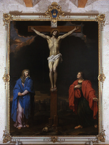 Sauveur en croix, entre la Vierge et saint Jean