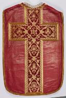 Chasuble rouge avec étole, voile de calice et bourse de corporal