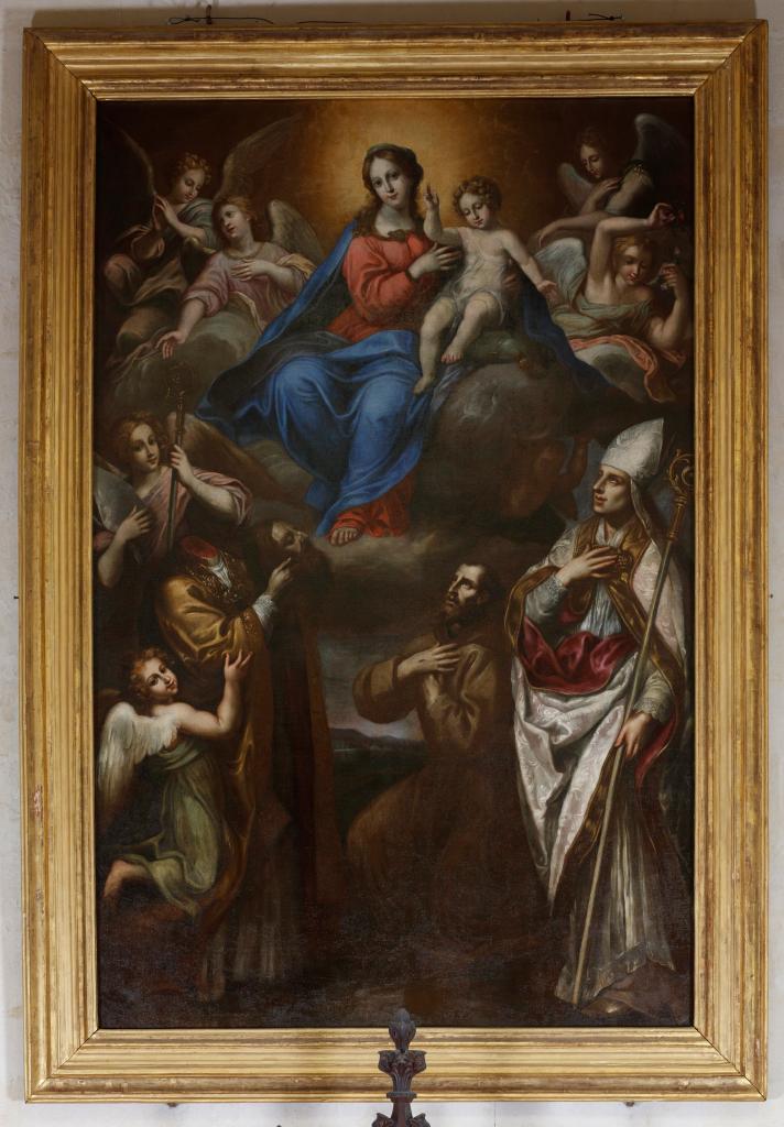 Tableau : Vierge à l'Enfant, au-dessus de saint Denis, saint François d'Assise et saint Castor