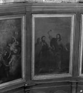5 tableaux : Annonciation, Adoration des Mages, Sainte Famille avec Jean Baptiste, Pèlerins d'Emmaüs, Remise des clés à saint Pierre (1, 2, 3, 8, 9)