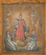 bannière de procession : la Donation du Rosaire et saint Jean-Baptiste