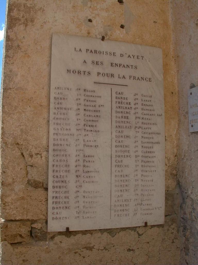monument aux morts (plaques commémoratives) de la guerre de 1914-1918 et de la guerre de 1939-1945