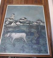 tableau et son cadre : Paysage d'Automne avec un laboureur dit Paysage