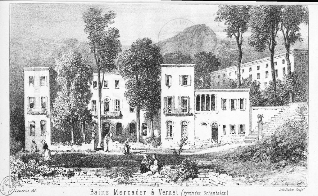 Lithographie des Bains Mercader par Laurens, 1852 (Silhol). 