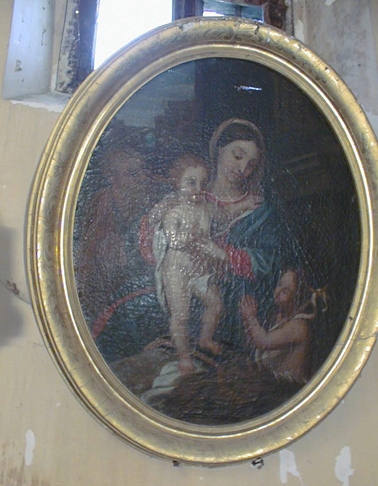 tableau et son cadre : Sainte Famille avec le petit saint Jean-Baptiste