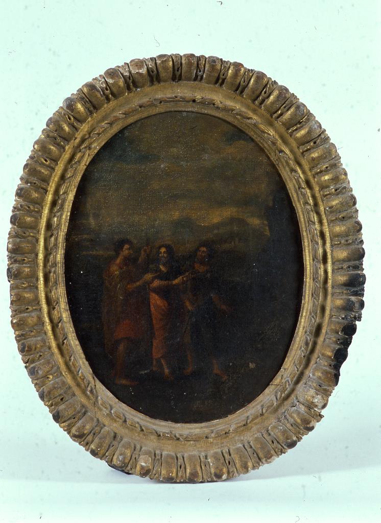 Paire de tableaux : La fuite en Egypte, Jésus rencontrant ses disciples sur le chemin d'Emmaüs
