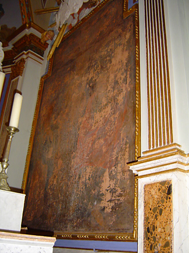 ensemble des 3 tableaux du retable du maître-autel et de leurs cadres : Calvaire, Saint André, Saint Cloud
