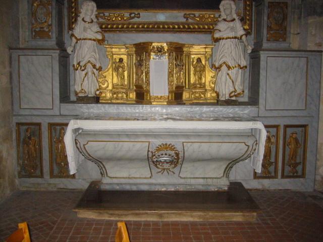 retable et tableau de la Dernière communion de saint François d'Assise en présence de la Vierge à l'Enfant