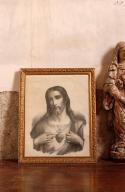 estampe (image de piété) et son cadre : Christ du Sacré-Coeur