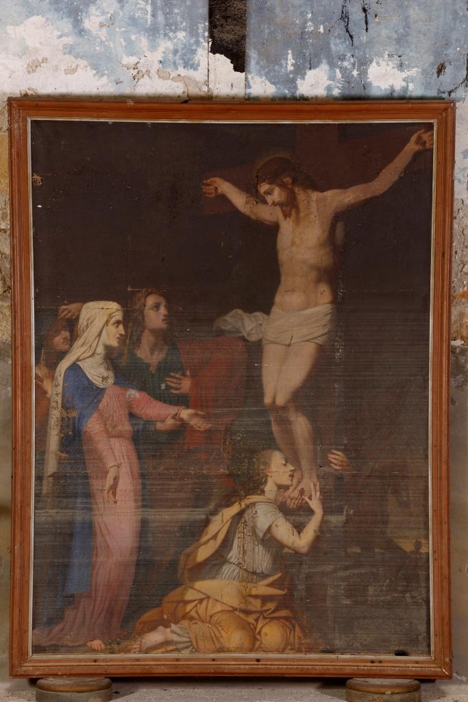tableau et cadre : Crucifixion avec la Vierge, Marie Madeleine et Jean L'Evangéliste