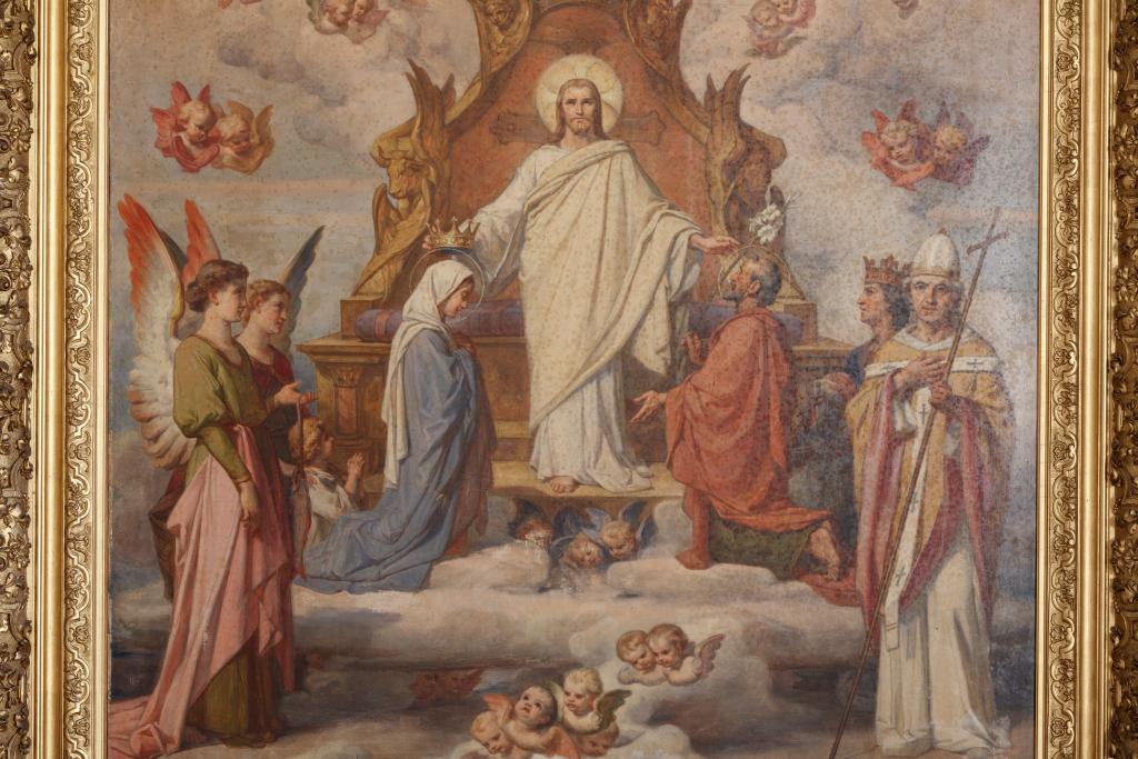 tableau : Jésus bénissant ses parents, Marie et Joseph.