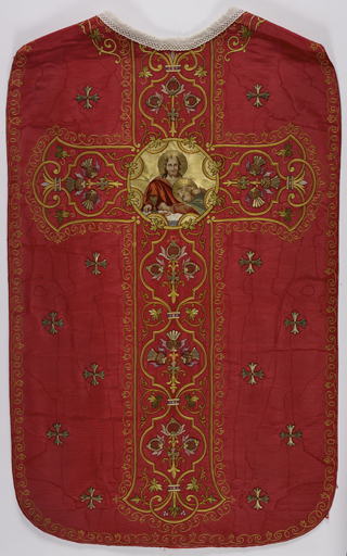 Chasuble rouge avec étole et voile de calice