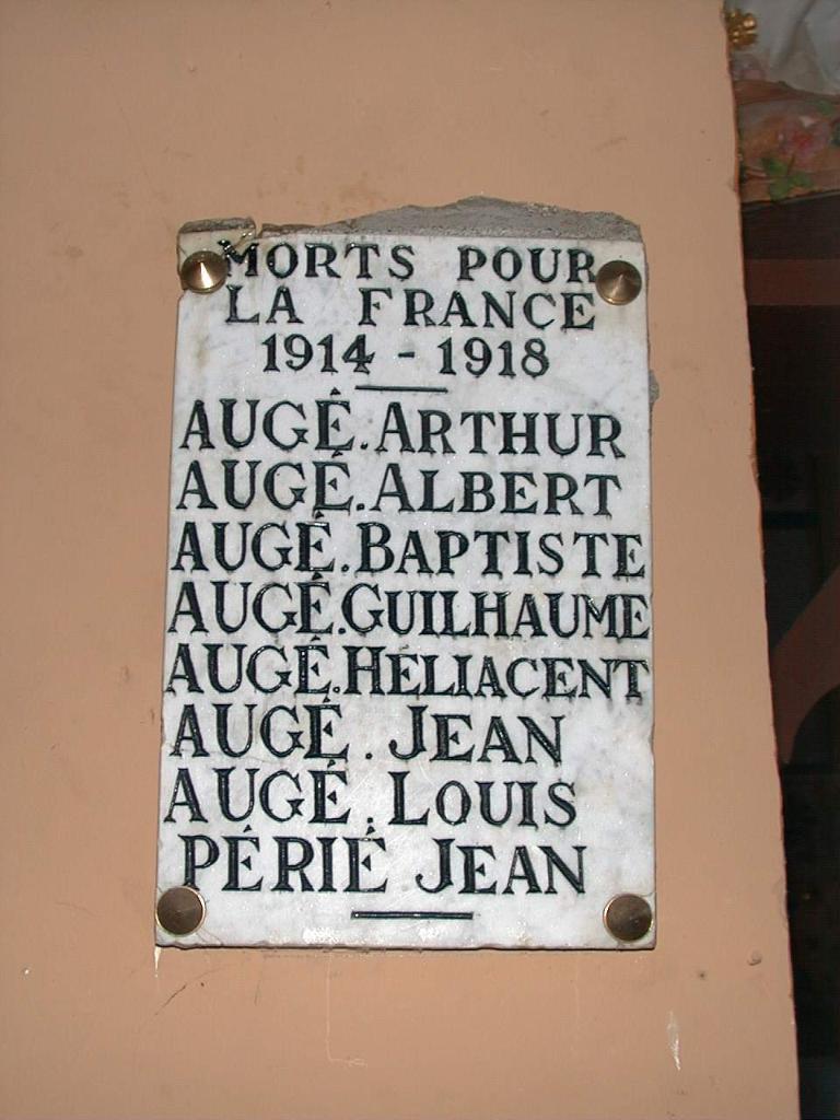 plaque commémorative des morts de la guerre de 1914-1918
