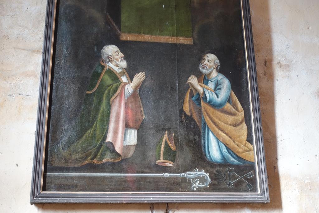 tableau : Adoration du saint Sacrement par un évêque et saint Pierre