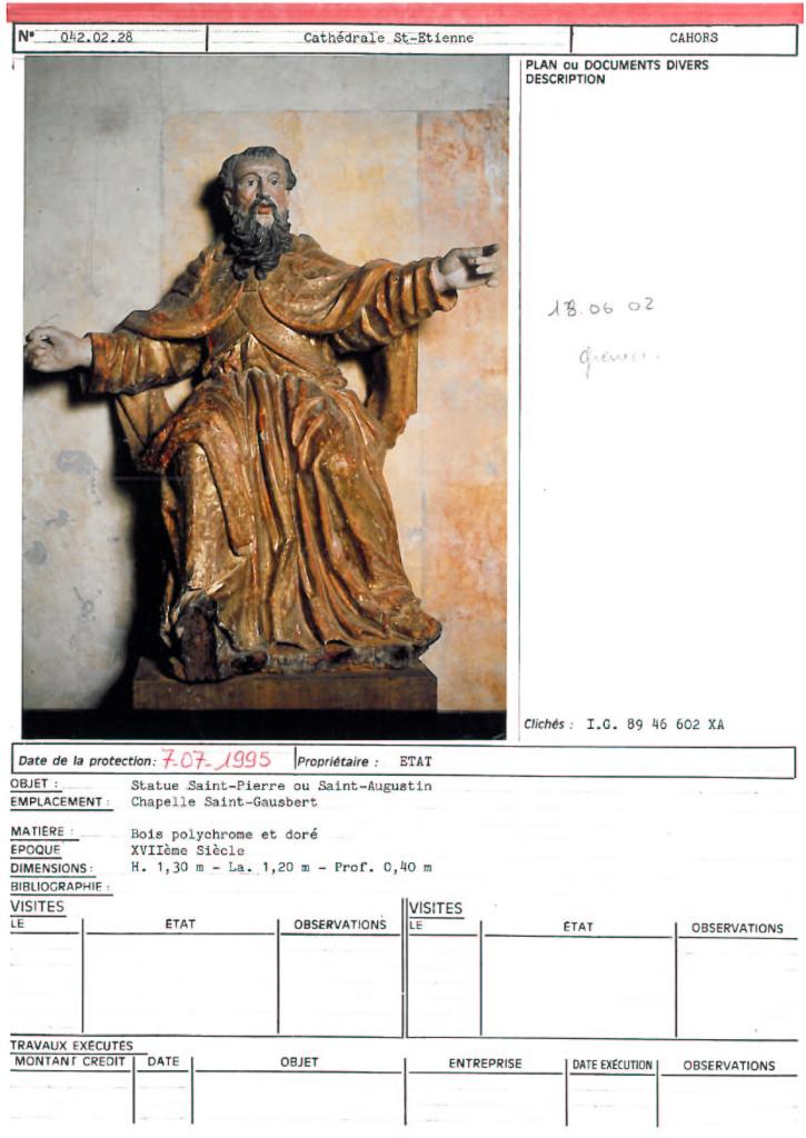 statue : Saint Pierre ou saint Augustin