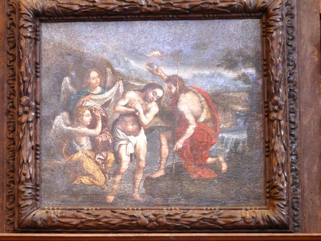 porte des fonts baptismaux et tableau : Le Baptême du Christ