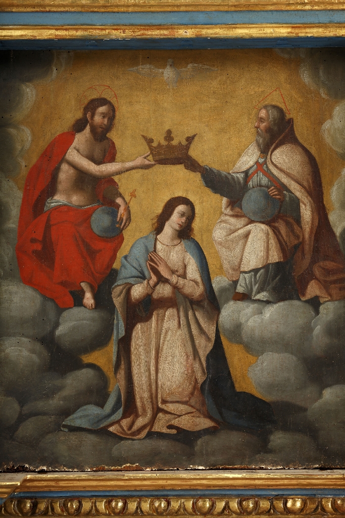 panneau représentant le Couronnement de la Vierge retable du Rosaire