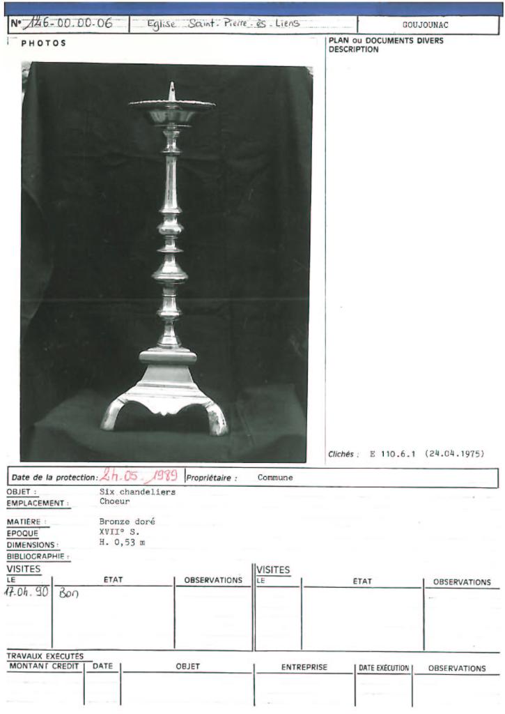 six chandeliers d'autel