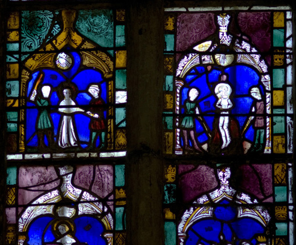 éléments anciens dans les verrières de l'église Sainte-Eulalie de Cruzy