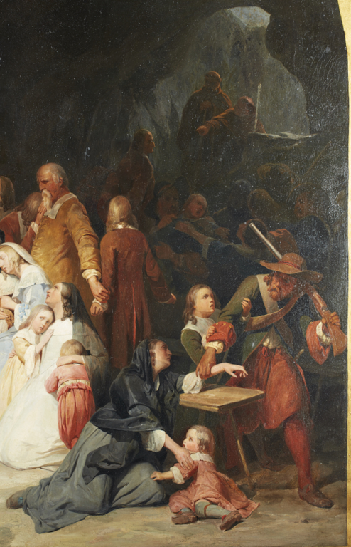 Assemblée surprise dans une grotte par les troupes catholiques