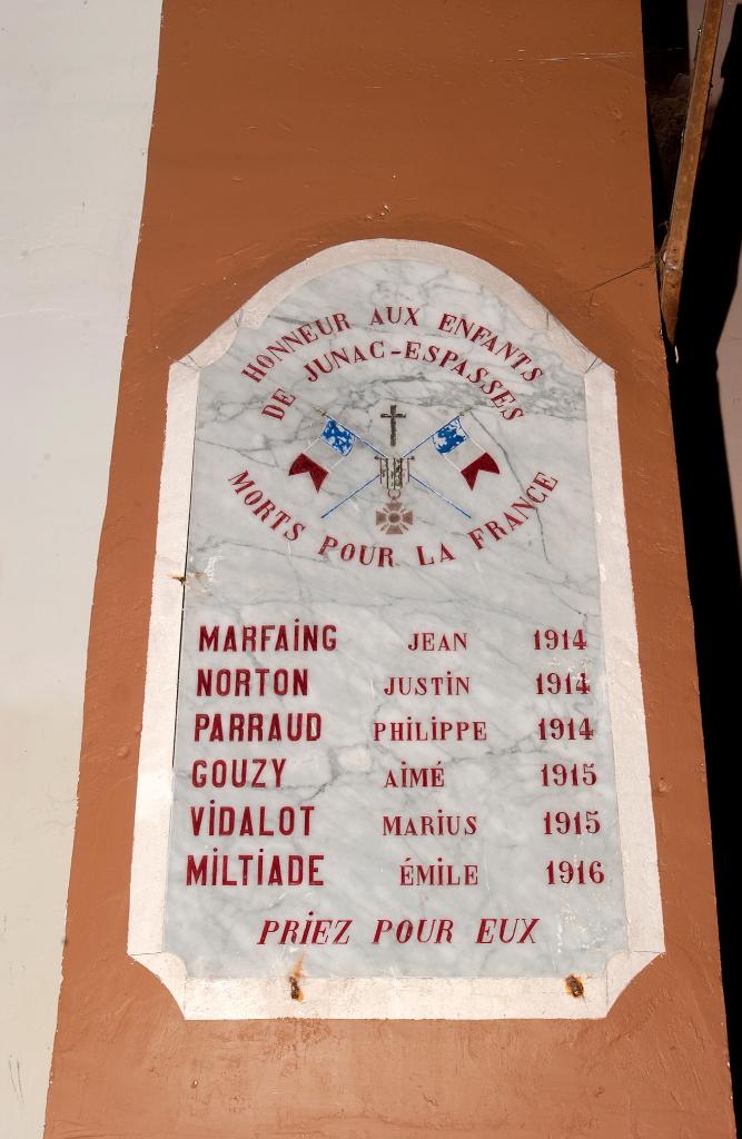 plaque commémorative des morts la guerre de 1914-1918