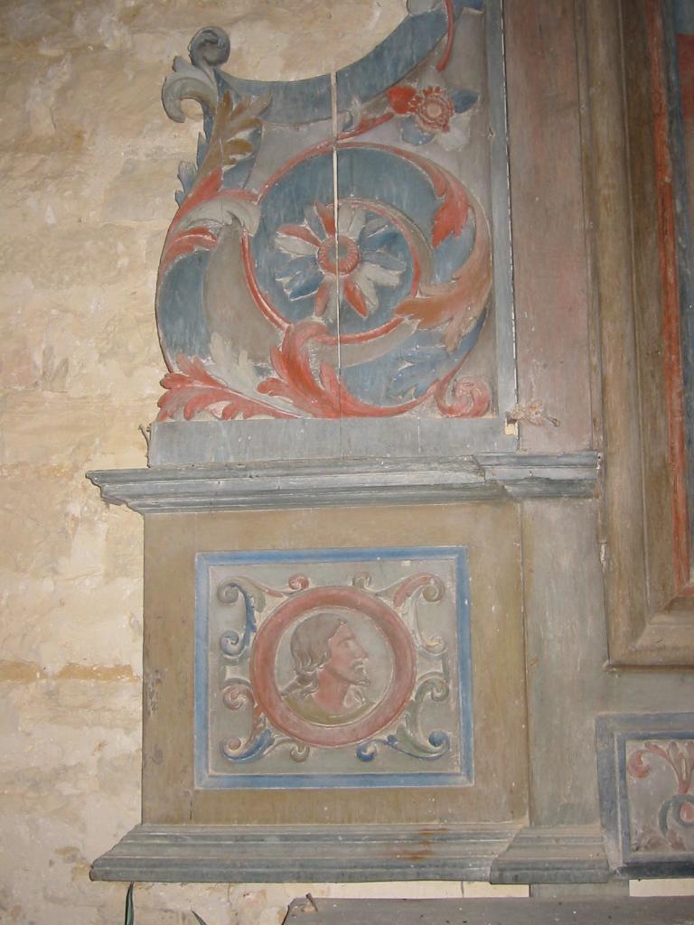 ensemble du maître-autel : autel tombeau, tabernacle, retable et tableau : Saint Denis