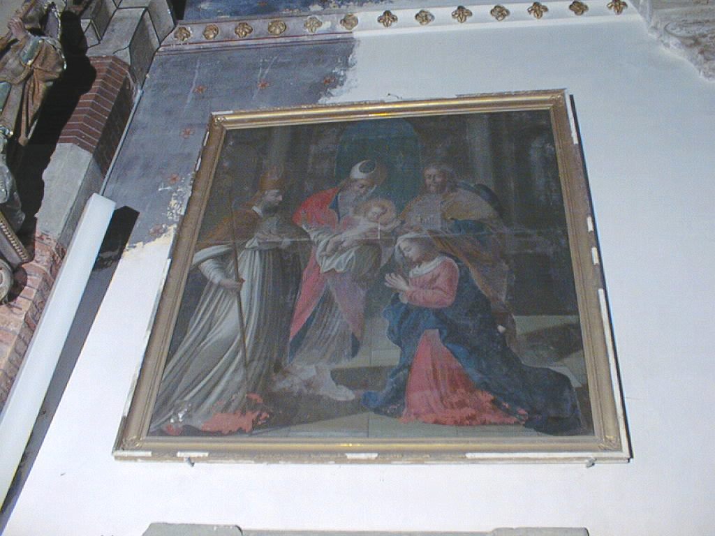 tableau et son cadre : Présentation au temple de l'Enfant Jésus avec un saint évêque