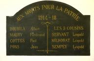 plaque commémorative des morts de la guerre de 1914-1918