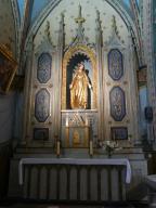 ensemble de l'autel secondaire de la Vierge : autel tombeau, gradin d'autel, tabernacle architecturé, retable architecturé à niche