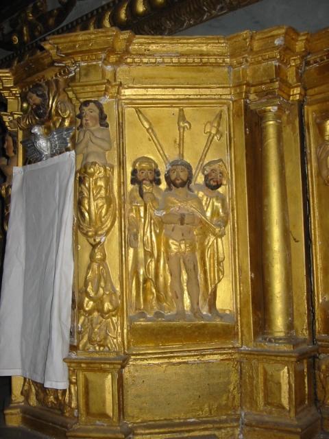 retable et tableau de la Dernière communion de saint François d'Assise en présence de la Vierge à l'Enfant