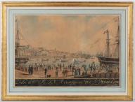 aquarelle gouachée : joutes dans le port de Sète, dédicacées au duc d'Angoulême.