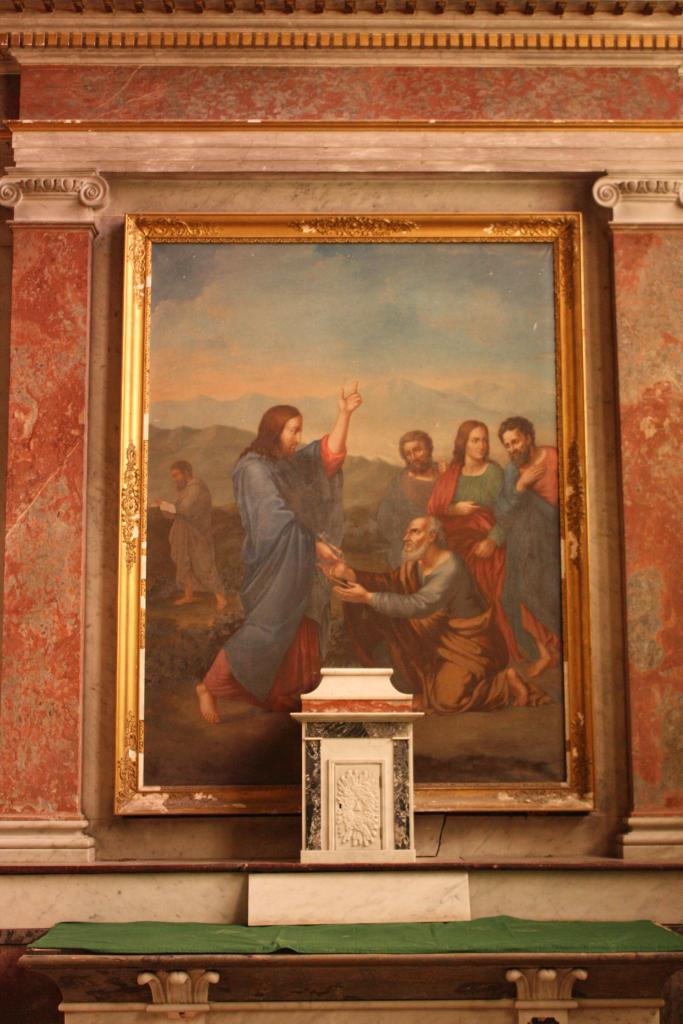 tableau du retable de la chapelle Saint-Pierre : le Christ remettant les clés à saint Pierre