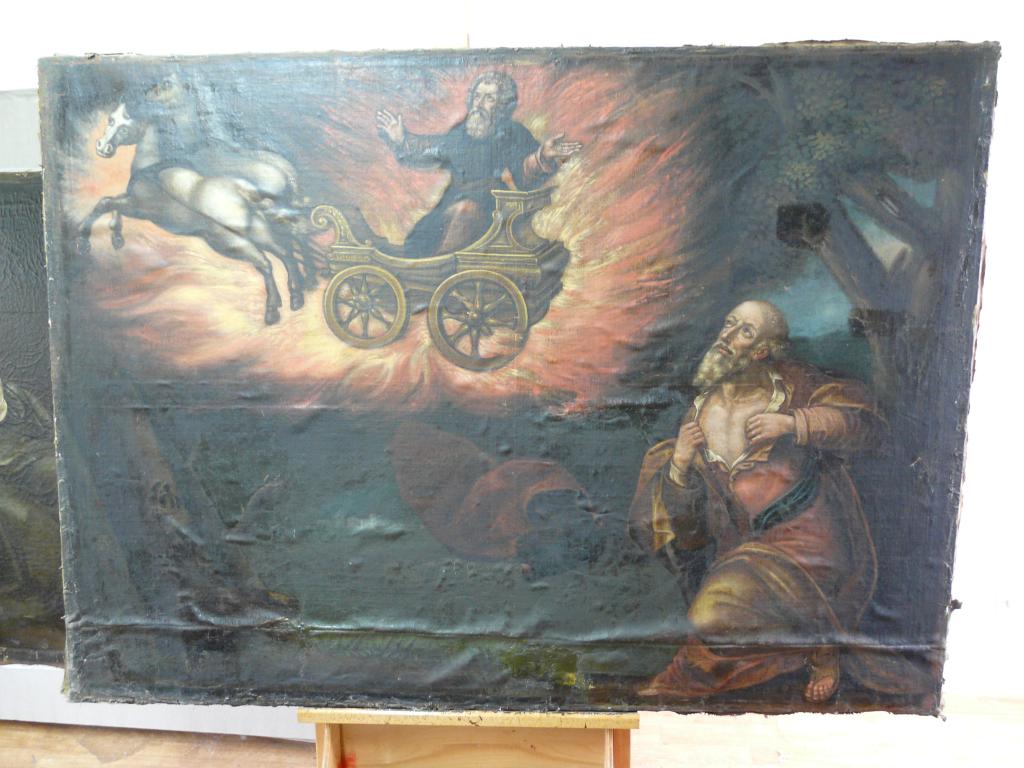 cheminée, avec tableau d'Elie sur son chariot de feu