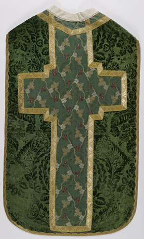 Chasuble verte avec étole, manipule et bourse de corporal