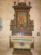 ensemble du maître-autel : autel tombeau, tabernacle, retable et tableau : Saint Denis