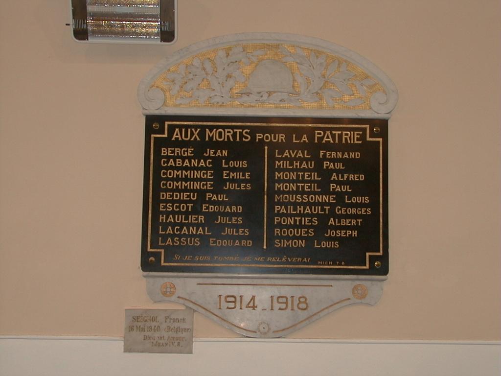 plaques commémoratives de la guerre de 1914-1918 et de la guerre de 1939-1945