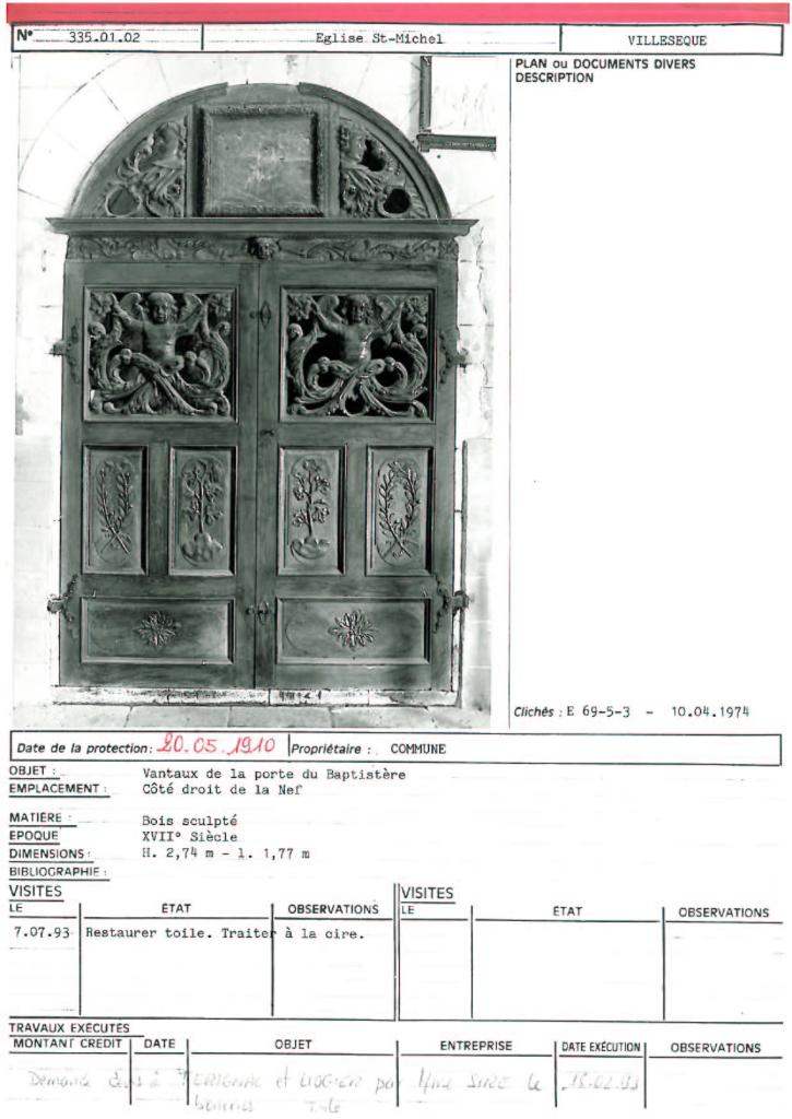 porte des fonts baptismaux et tableau : Le Baptême du Christ