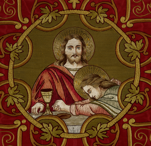 Dessin brodé : Jésus et saint Jean l'Evangéliste (allongé) de la Cène