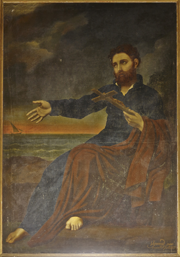Tableaux : saint François Xavier, Bon Pasteur, Adoration du Sacré-Coeur, Christ de la Résurrection et sainte Thérèse d'Avila