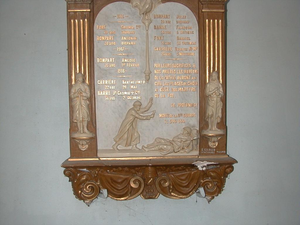 tableau commémoratif des morts de la guerre de 1914-1918
