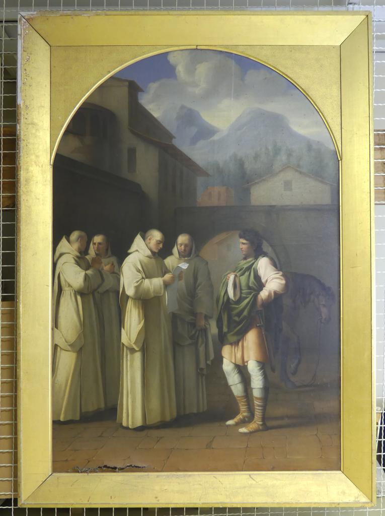 tableau et son cadre : Saint Bruno recevant un message du pape