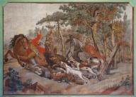 Ensemble de 6 toiles maroufflées : scènes de chasse