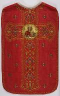 Chasuble rouge avec étole et voile de calice