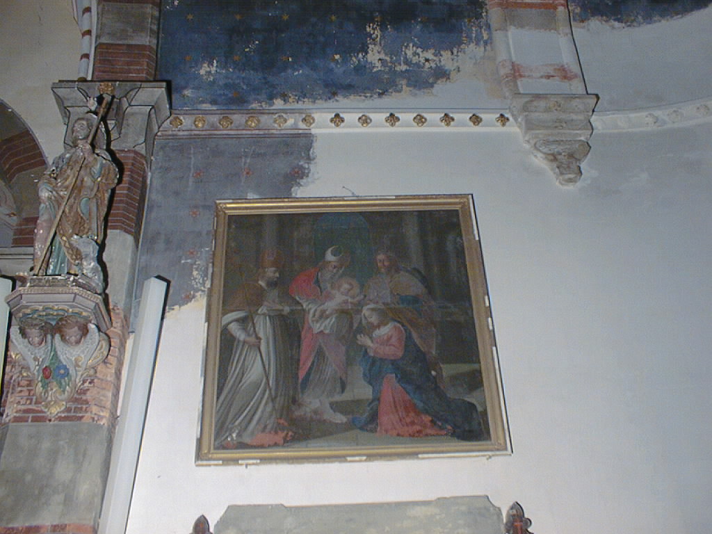 tableau et son cadre : Présentation au temple de l'Enfant Jésus avec un saint évêque